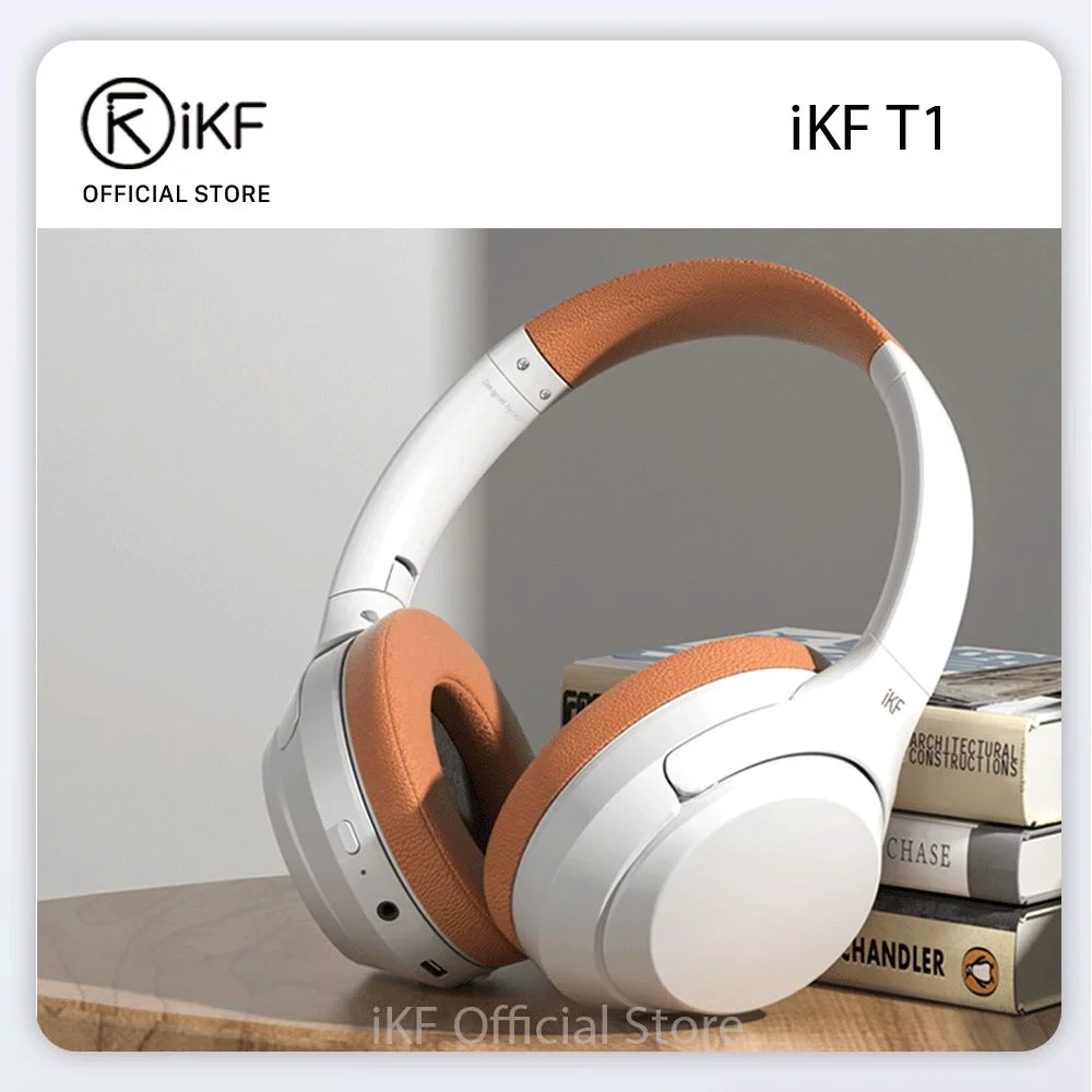 

【New】iKF T1-Vintage White Over-ear Headphones Wireless Bluetooth V5.3 Headset 50 Hours Long Standby Call Noise Reduction Headset