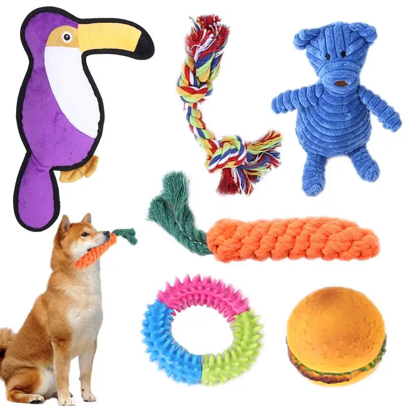 

6 PCS Fun Dog Toys Pet Rope Squeaky Plush Toys Kit Puppy Interactive Chewing Toy For Small Medium Dogs Pet Supplies
