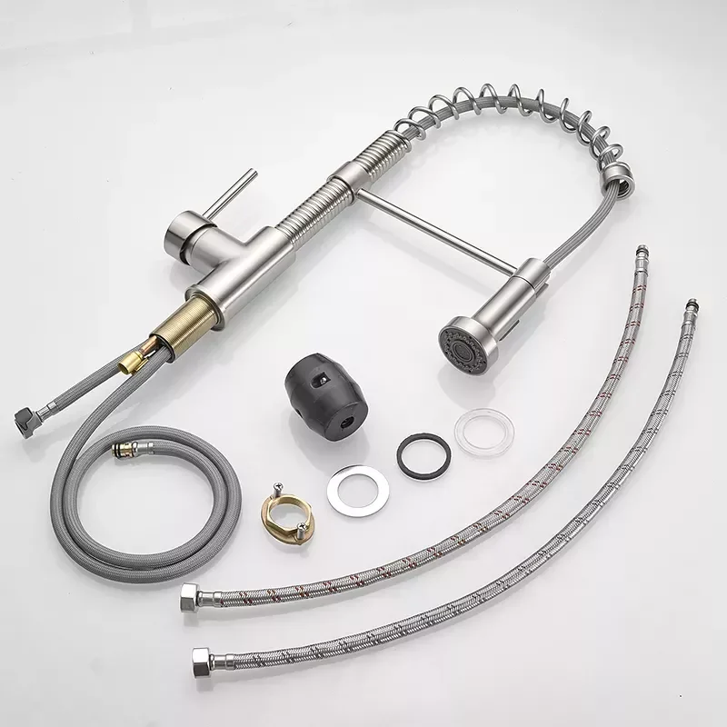 

Modern Polished Brushed Nickel Brass Kitchen Sink Faucet Pull Out Single Handle Swivel Spout Vessel Sink Mixer Tap N22207