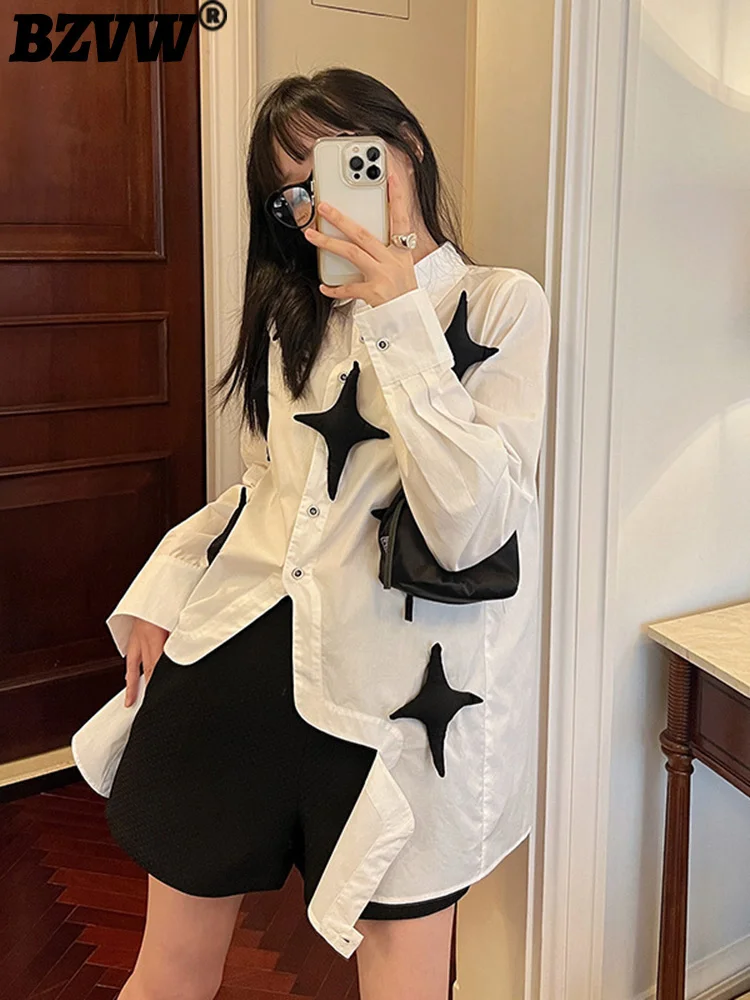 

BZVW Chic Niche Designr Star Blue Shirts And Blouses For Women 2023 Summer New Fashion Versatile Casual Female Shirt 25X01780