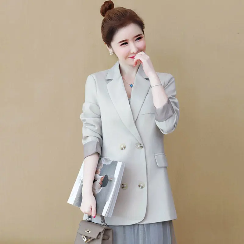 

Женский блейзер с отложным воротником, Универсальный однотонный пиджак для отдыха, H115, весна-осень