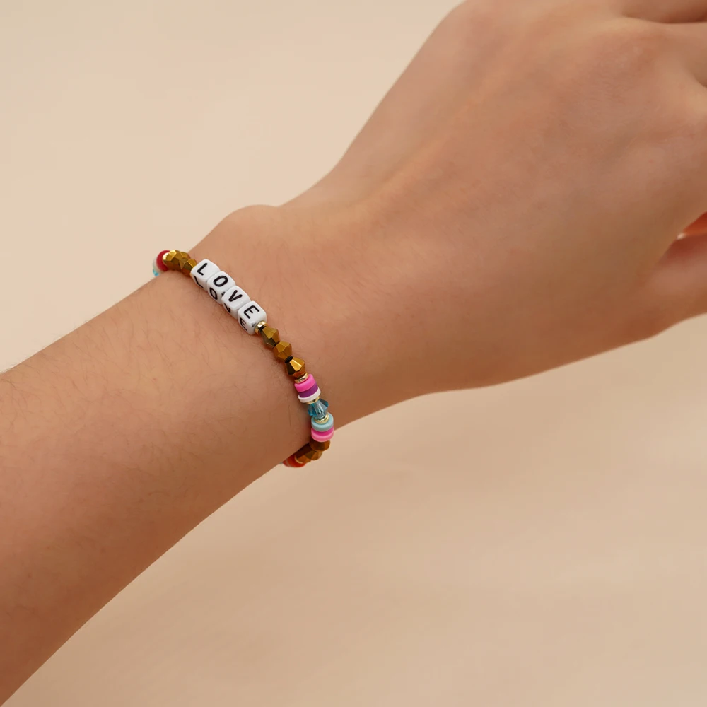 

Go2Boho Handmade Crystal Bracelet for Women with Multicolor LOVE Strand Bracelet Adjustable Friendship Bracelet Gift Jewery