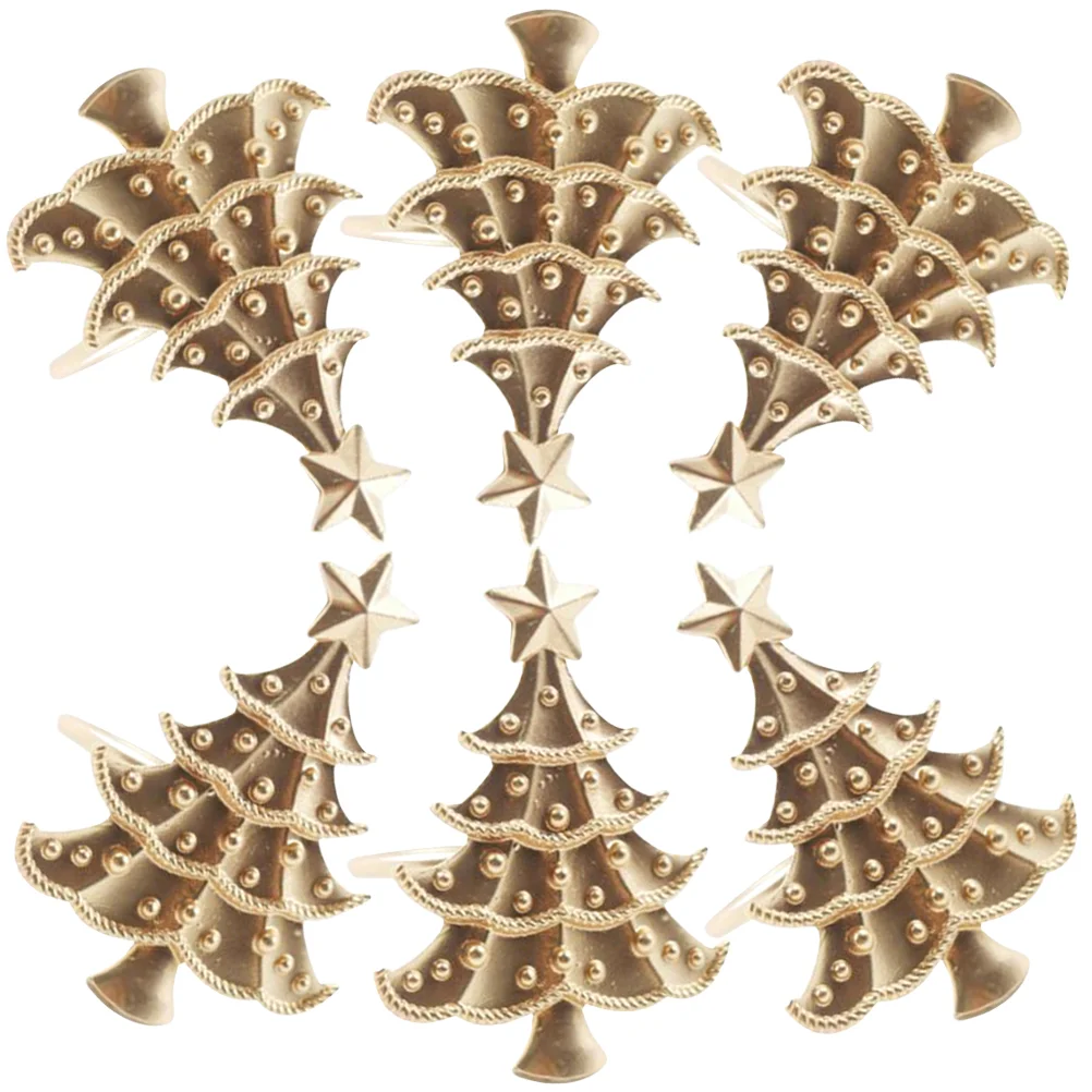 

6pcs Christmas Tree Napkin Rings Metal Napkin Buckles Dinner Party Tableware Decor