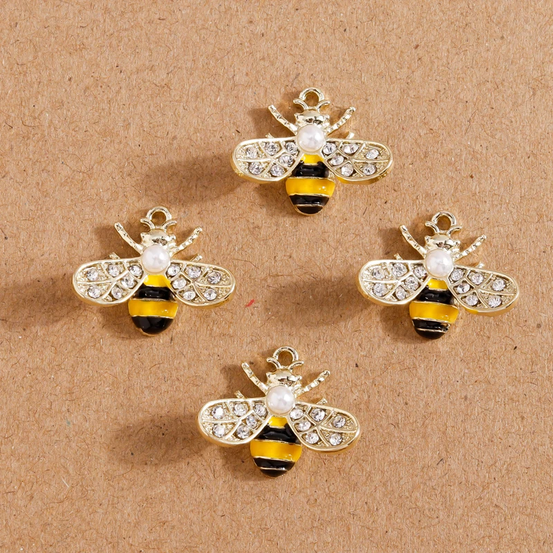 

4pcs/lot Cute Enamel Bee Charms Crystal Pendants for Jewelry Making DIY Earrings Necklace Accessories Supplies