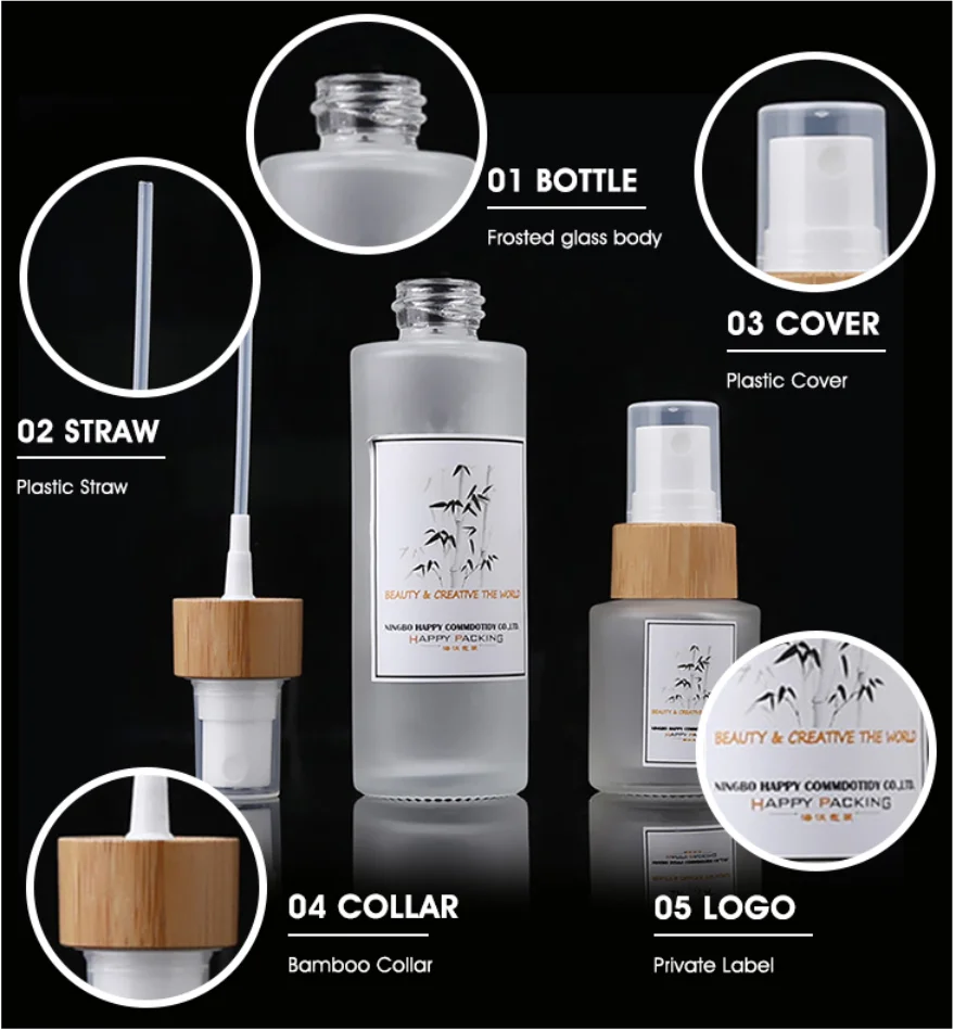 

5 шт./партия, флаконы-пульверизаторы с бамбуковым ошейником, 30/50/60/80/100 мл