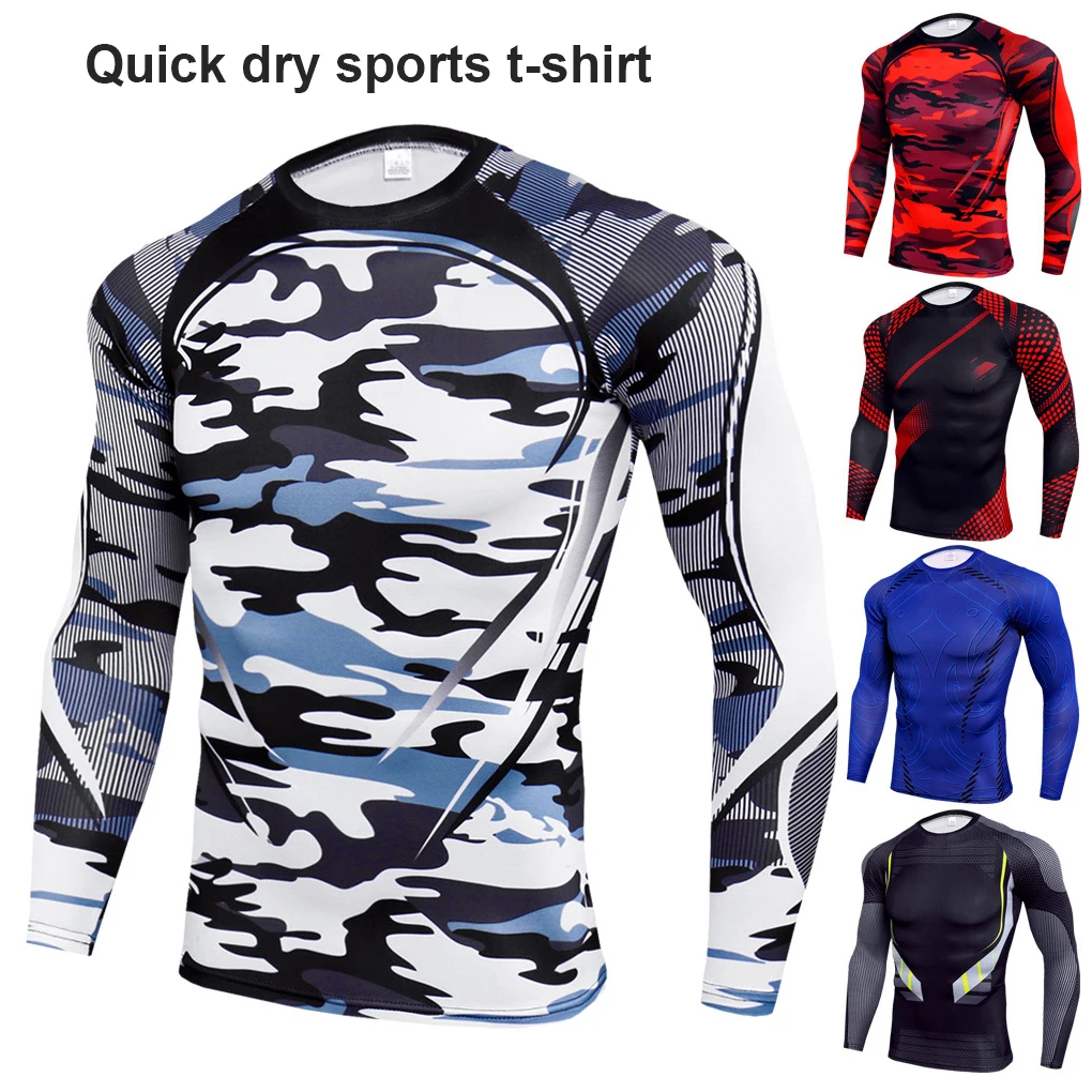 

Футболка мужская компрессионная, быстросохнущее Спортивное нижнее белье с круглым вырезом, камуфляжное серое, для фитнеса и бега