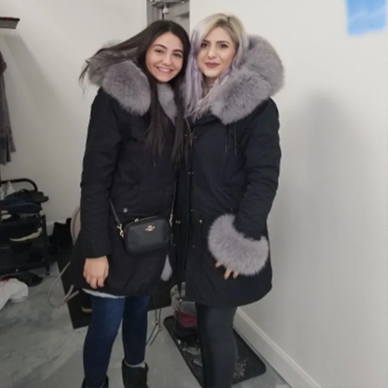 Natural Real Fox Fur Jacket Hooded Black Waterproof Woman Winter Warm Coat Parkas Luxury Jacket Female Clothing