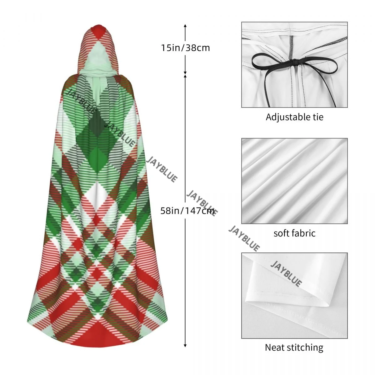 Длинная накидка-плащ рождественский клетчатый узор плащ с капюшоном пальто