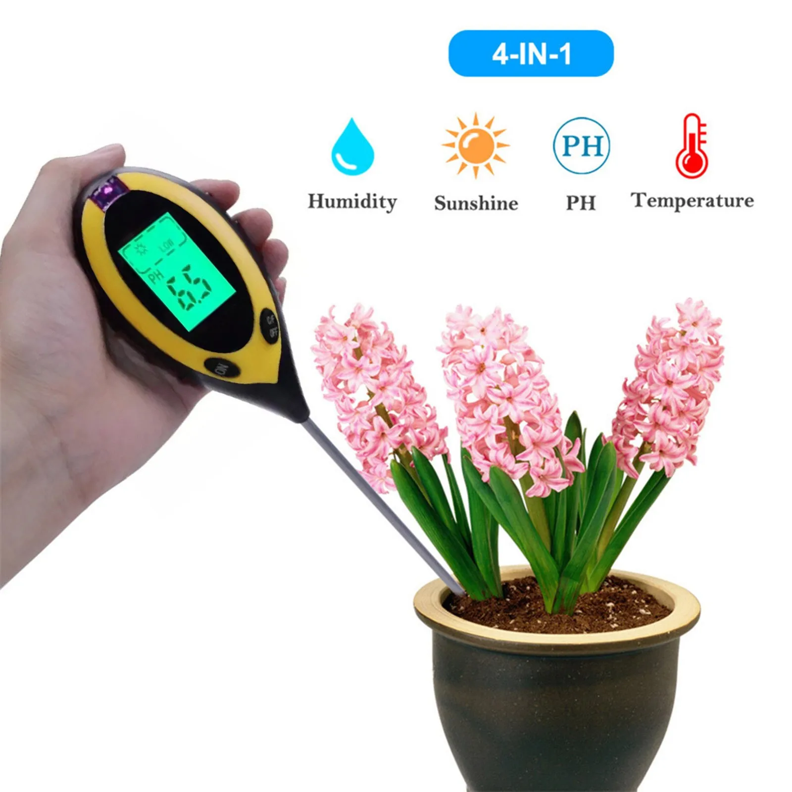 Тестер pH почвы 4-в-1 измеритель PH освещенности влажности и температуры для