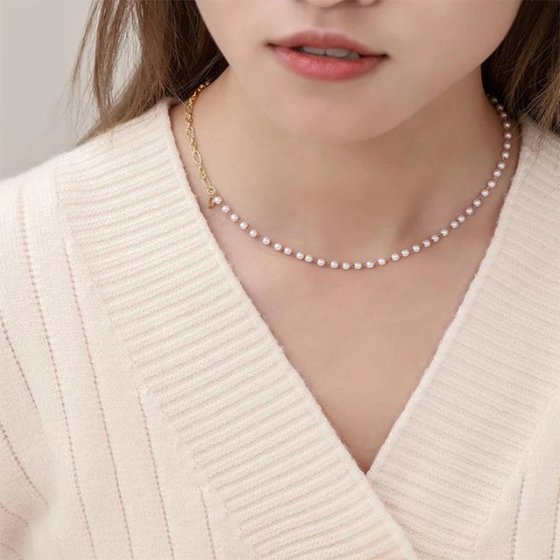 

Корейская версия креативных новых аксессуаров, модное универсальное ожерелье из жемчуга и морской соли, Женская цепочка до ключиц с простр...