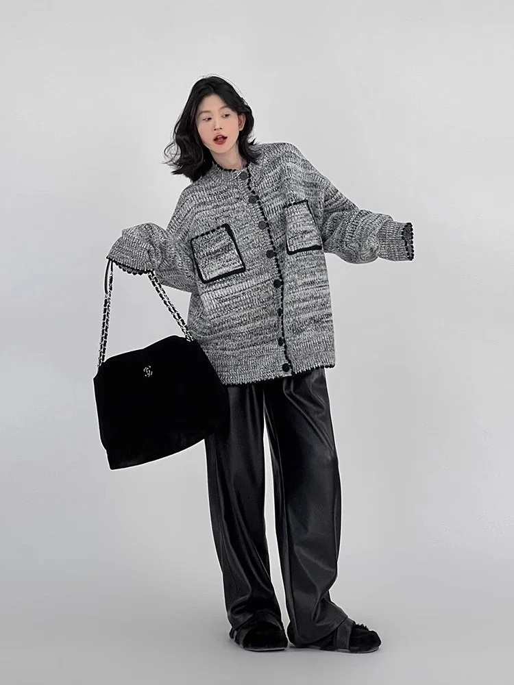 Женский серый кардиган кашемировый свитер Harajuku корейский Y2k свитера с длинными