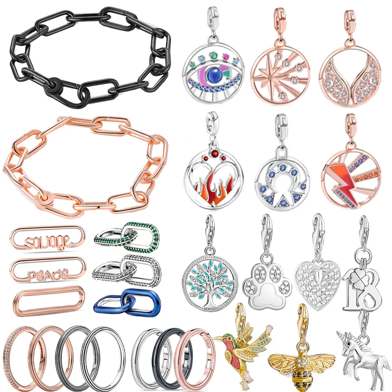 

ME Electric Blue Ring 925 Sterling Silver Bead Round Connector Charm Double fit Original Me Link Chain Bracelet Jewelry