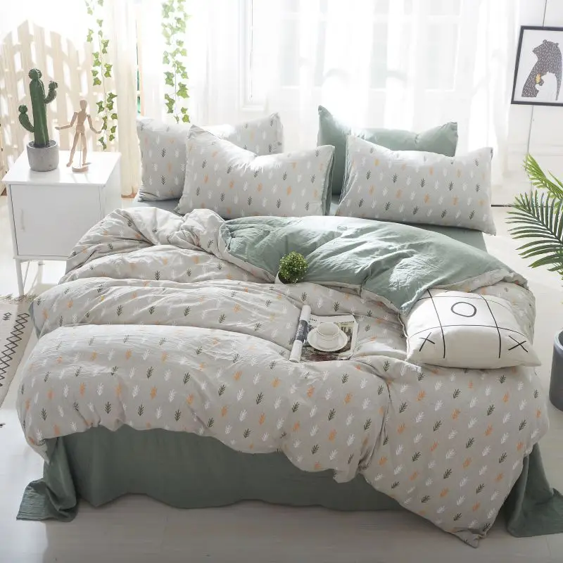 

Комплект постельного белья из 2022 промытого хлопка, пододеяльник одного и двух размеров, комплект с мультяшным рисунком, простыня, наволочки, одеяло для спальни