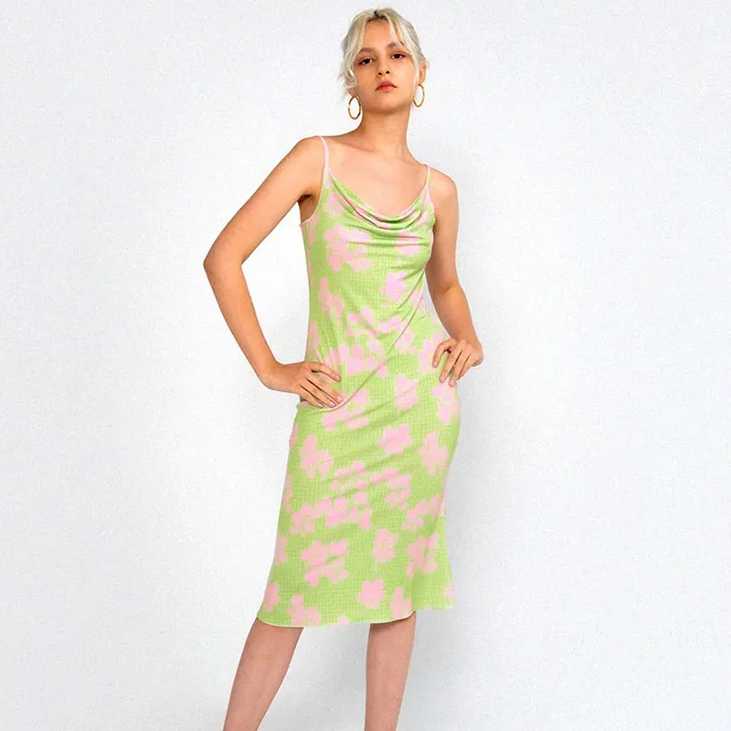 

2022 Spring and Summer New Sexy Suspender Print Swing Skirt Dress Women's Body Package Hip Commuter Cool Backless Skirt