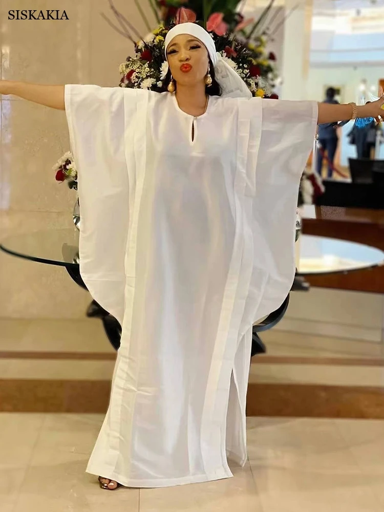 

Siskakia Ethnic Abaya Dress for Women Summer 2022 White Elegant Ethnic Party Clothes Loose Short Sleeve Africa Maxi Dresses 5XL