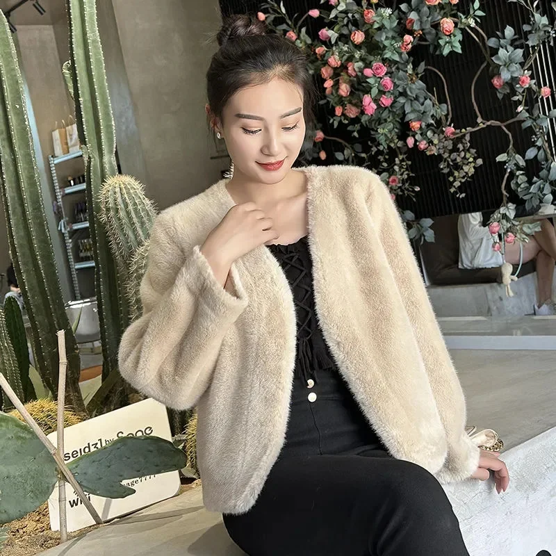 Новинка Осень-зима 2024 пальто из искусственного меха кролика женское меховое