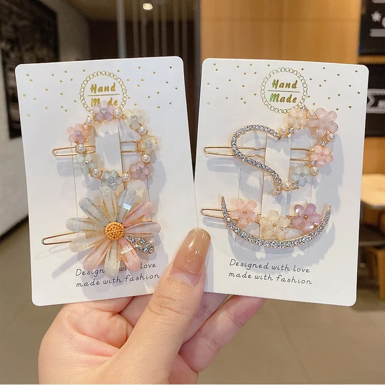 

Daisy Rhinestone Hairpin High Side Banger Children Korean Fairy New Broken Hair Card for Girl's Hair Accessories Decorated