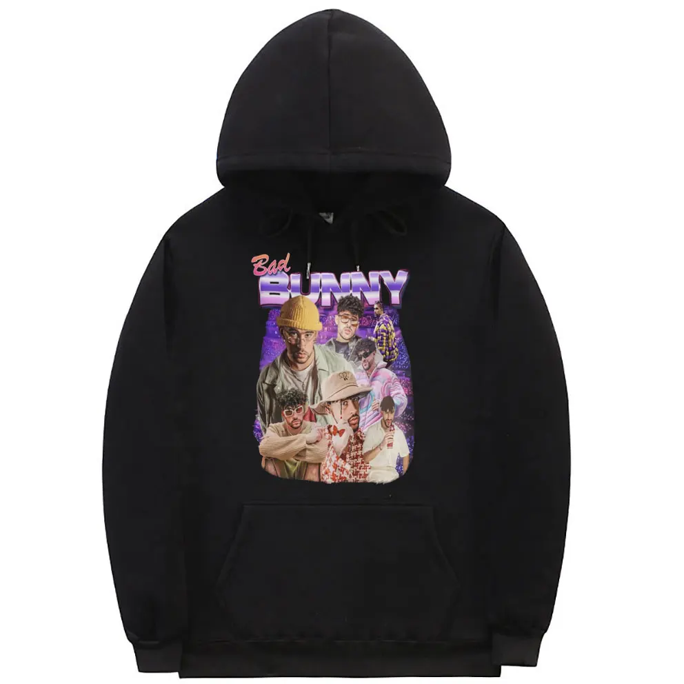 

Rapper Bad Bunny Hip Hop Oversized Hoodie Sweatshirt Men Women Fashion Vintage Sweatshirts Unisex Black Fleece Cotton Hoodies
