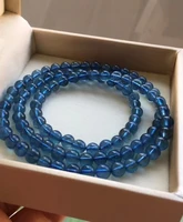 natural blue aquamarine clear round beads 3 laps bracelet women men 5 6mm blue aquamarine bracelet brazil stretch jewelry aaaaaa
