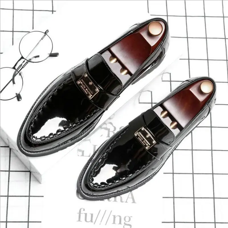 

Big Size Pop Fashion Men Wedding Shoes Leather Oxfords Pointed Toe Shoes Men Black Business Formal Dress Shoes loafers 44