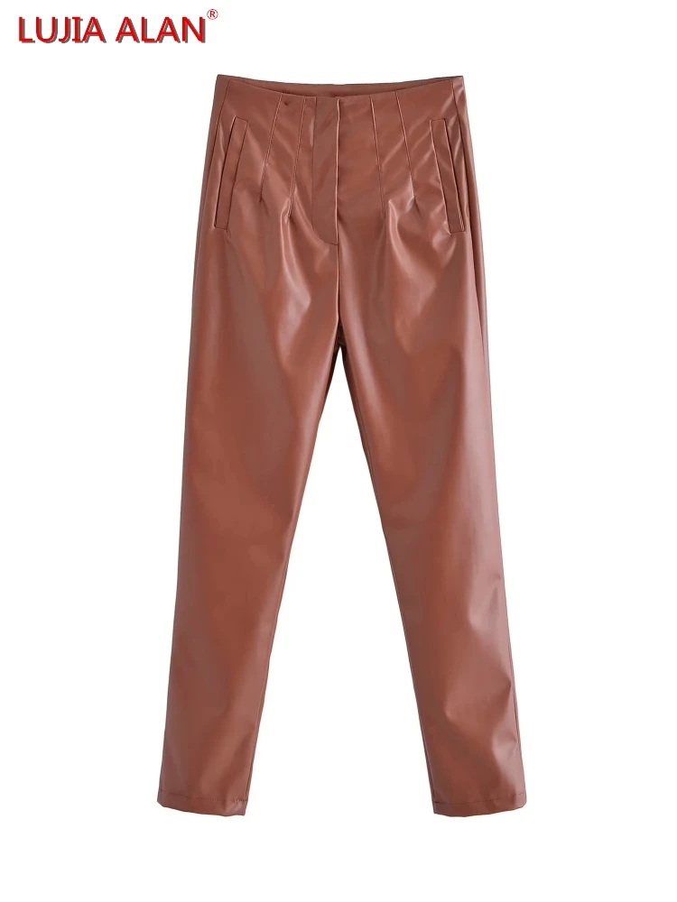 

Женские брюки из искусственной кожи с завышенной талией, 2 цвета