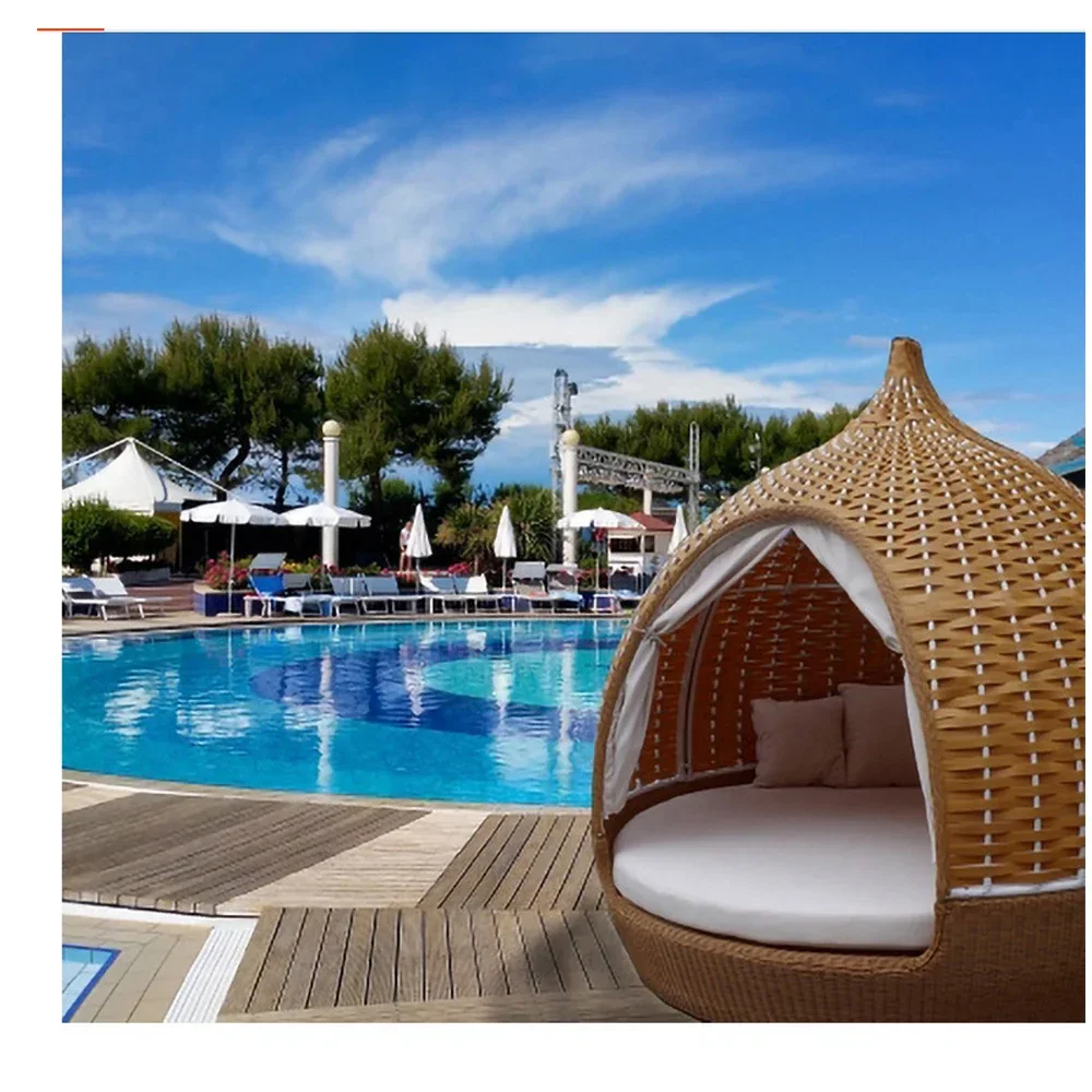 Кровать из ротанга диван патио ленивая круглая кушетка мебель для сада заднего