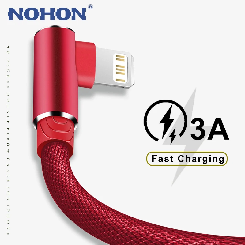 90 Degree USB Cable For iPhone 14 13 12 11 Pro Max X XR 6s 7 8 Plus 2m 3m Lead Mobile Phone Fast Charging Cord Data Charger Wire