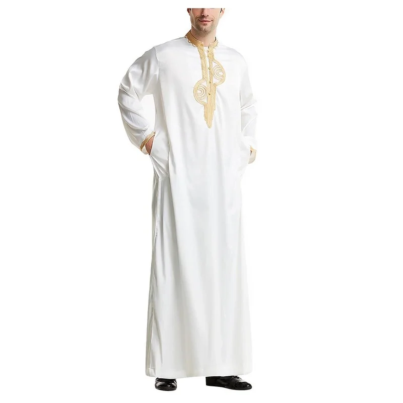 Muslim Fashion Men Jubba Thobe Arabic Casual Blouse Long Robes Gown Dubai Kaftan Islamic Clothing Prayer White Shirt Abaya Dress