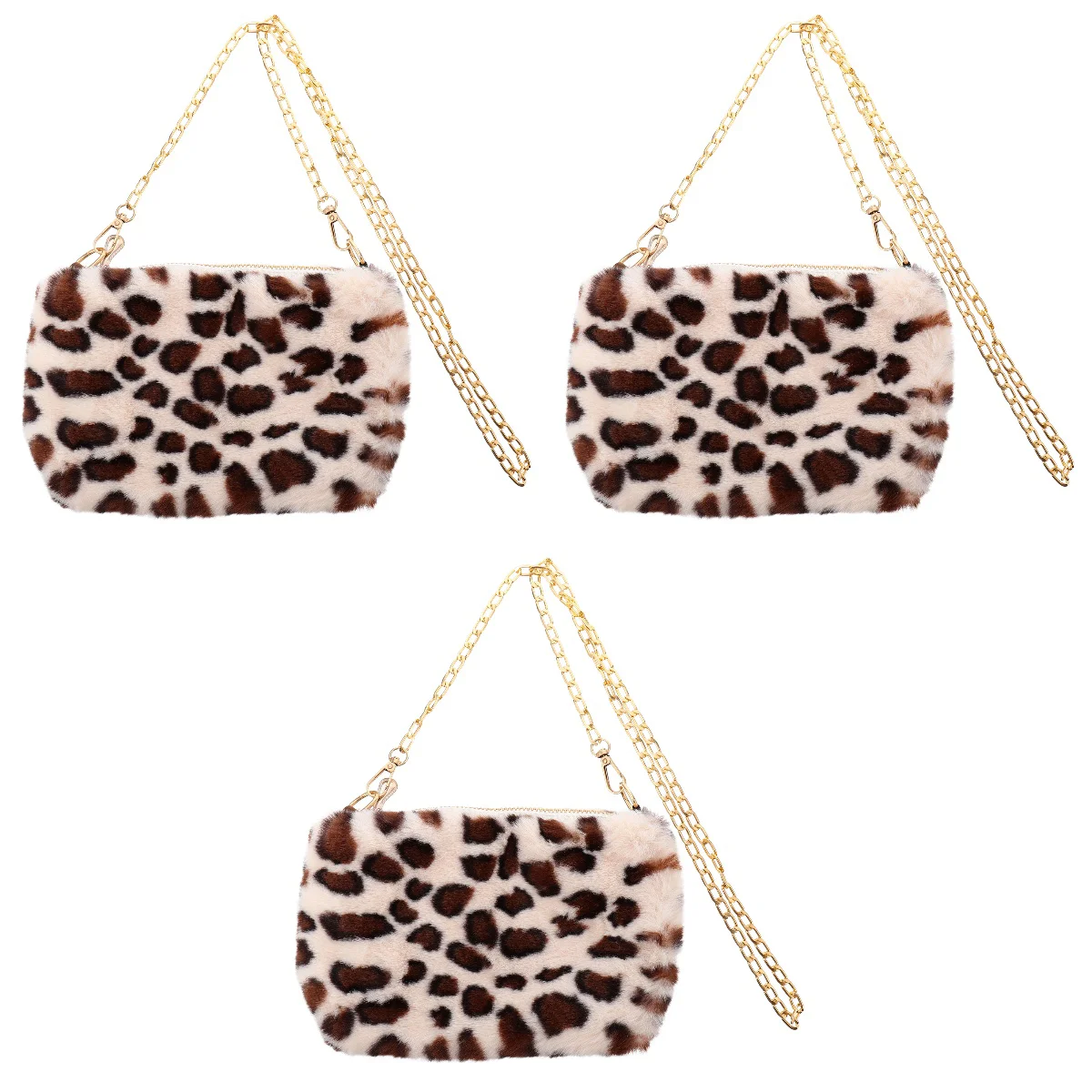 

3pcs Plush Change Bag Stylish Leopard Shoulder Bag Girls Cross Body Coin Bag