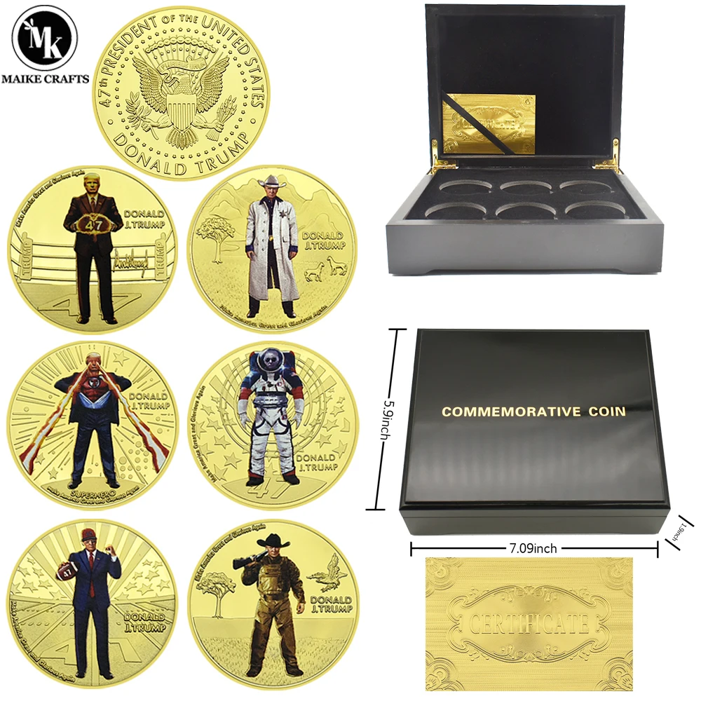 

6pcs/box Donald Trump Coins Make America Once Again Great Gold and Silver Medal Collection Commemorative Gift