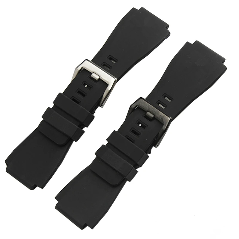 

Top Quality Soft Dustproof 34 x 24mm Black Silicone Rubber Watchband For Bell Watch Strap Ross BR-01 BR-03