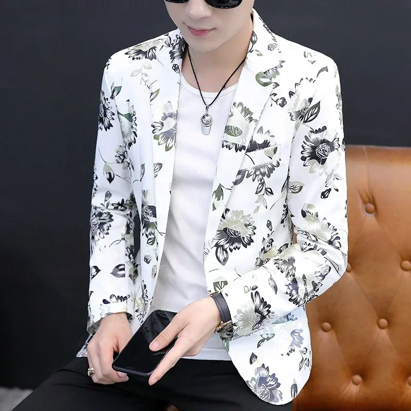 Мужской осенний индивидуальный повседневный костюм с цветочным принтом модный