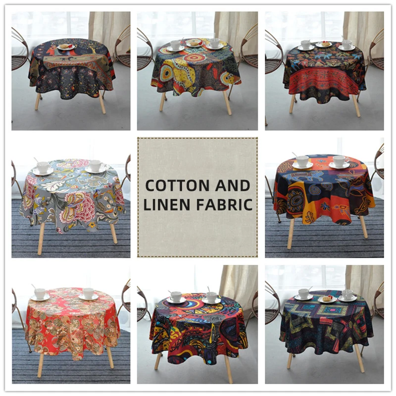 

Tablecloth Round Table Cotton 100/110/120/130/140cm Retro Bohemian Style Home Coffee Table Cloth Art Tablecloth