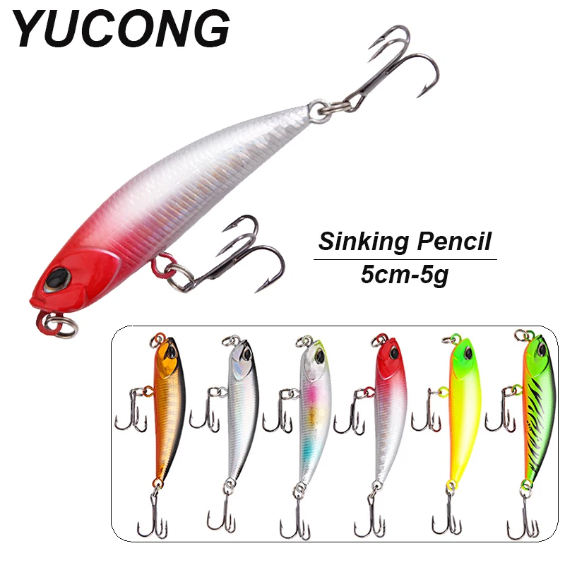 

YUCONG 5/6 шт. мини приманки карандаши 5 см-искусственная кожа, шумные тонкие джеркбейты, рыба, набор для рыбалки
