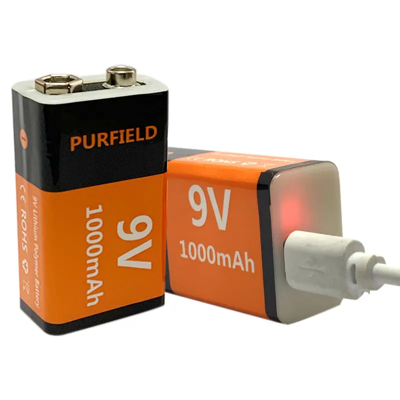 Литий-ионная аккумуляторная батарея PURFIELD 1000 мАч micro USB 9 В 6F22 литиевая для