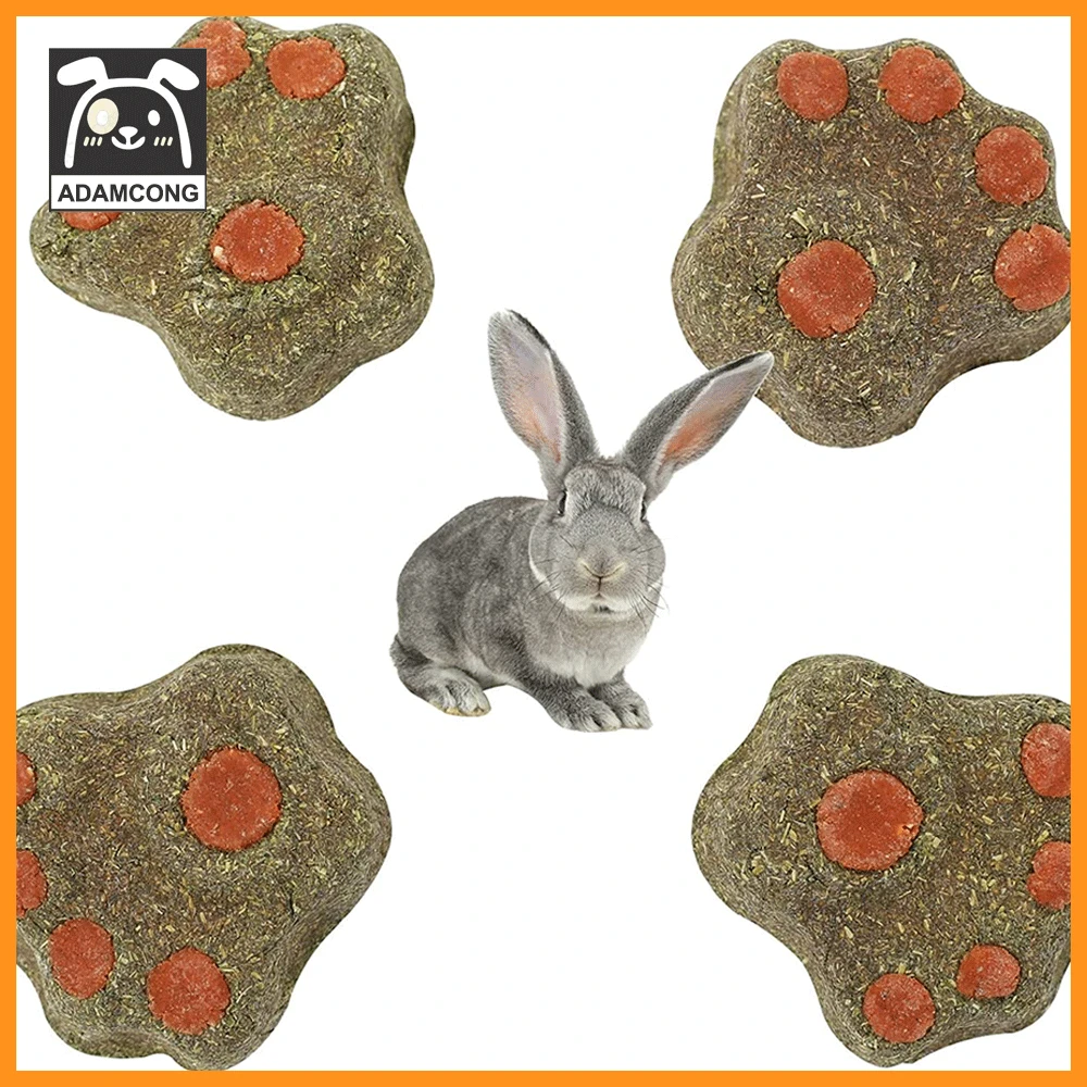 

ADAMCONG Rabbit Chew Toys, Natural Organic Nutrition Small Animal Molar Treats Handcrafted - 4 Timothy and Carrot Claw Cookies