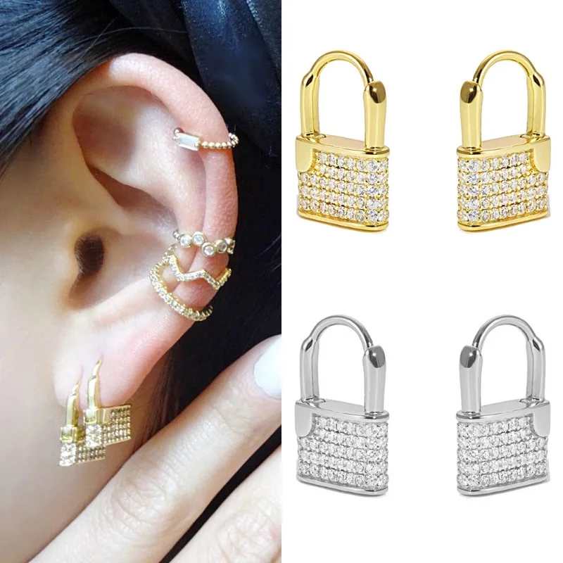 

LONDANY earrings lock type european american inlaid zircon earrings fashion jewelry women's brass stud earrings vintage jewelry
