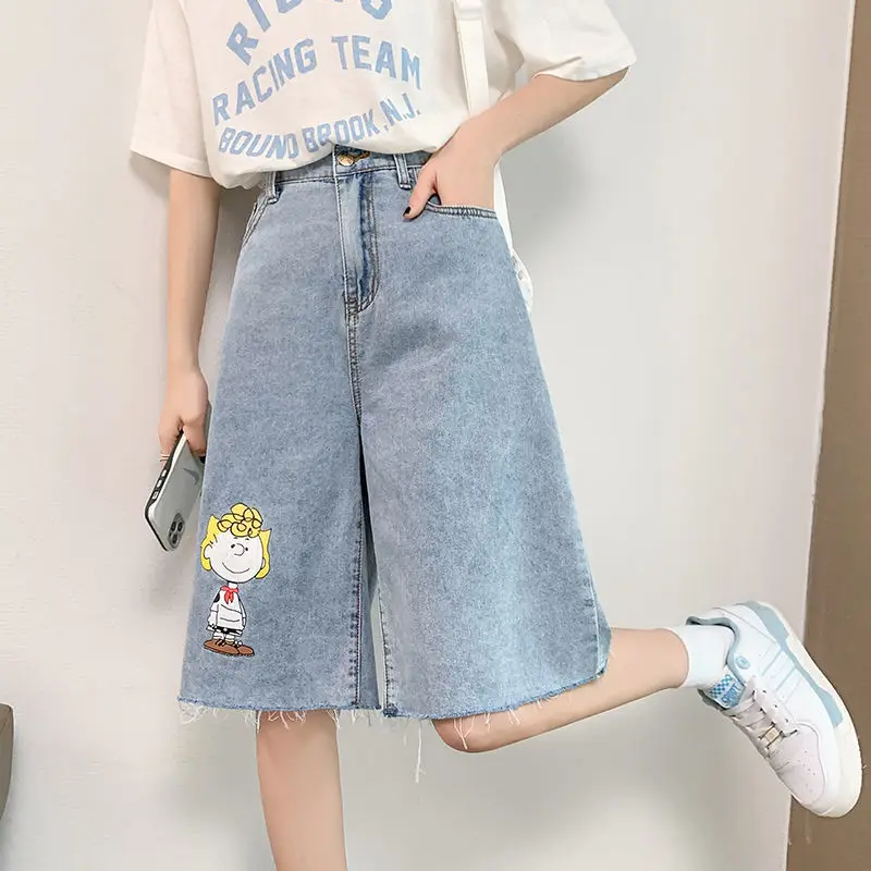 Summer Baggy Blue Denim Long Shorts Women Cargo Bermuda High Waist Wide Shorts Jeans Y2K Summer New Cute Ladies Big Size Shorts
