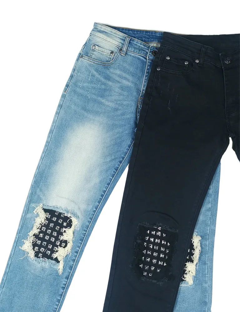 Men's Denim Trousers Fashion Personality Rivets Slim Fit Ripped Men's Jeans 2022 Hot Selling Men's Clothing Denim Trousers