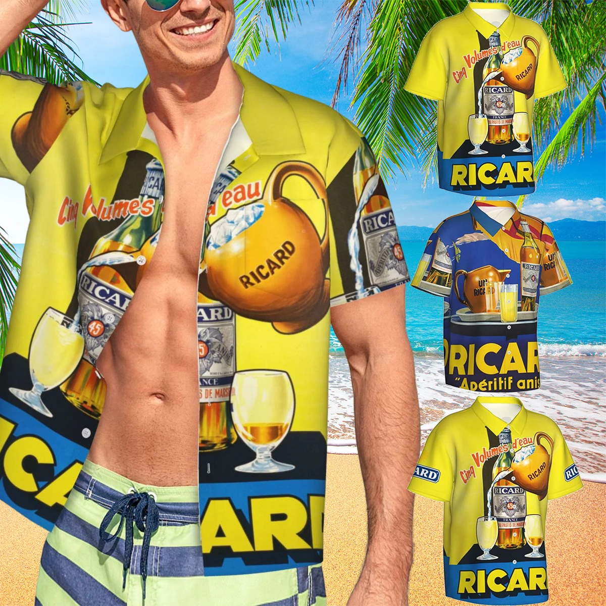 France Pastis Aperitif Ricard Beach Shirt Summer Ricards Aloha Shirt Men Vocation Holiday Outfits Clothing