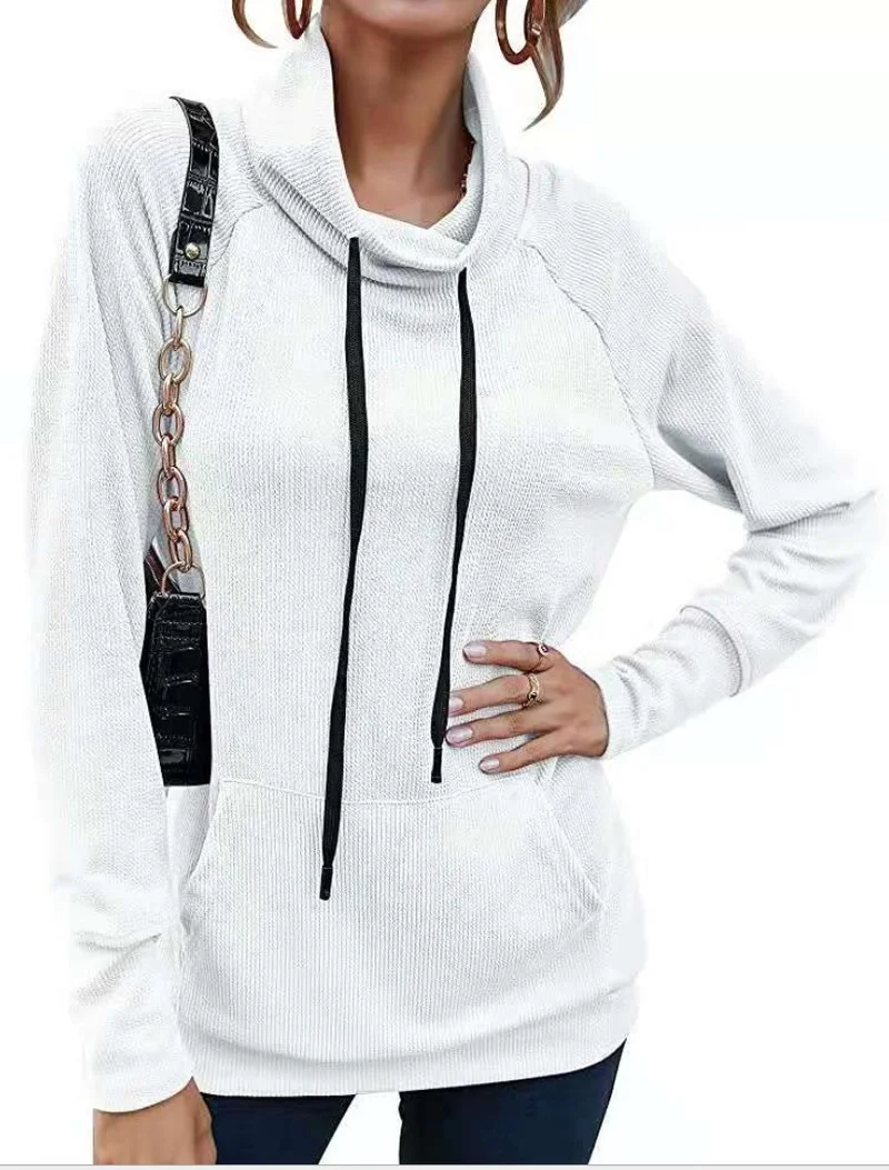 

Women Solid Loose Casual Turtleneck Fall Winter Long Sleeve Pullover Sports T-shirt Female Fashion Simple Drawstring Sweatshirt