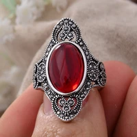 new arrival 30 silver plated trendy vintage garnet stone female ring promotion jewellery gifts never fade cheap