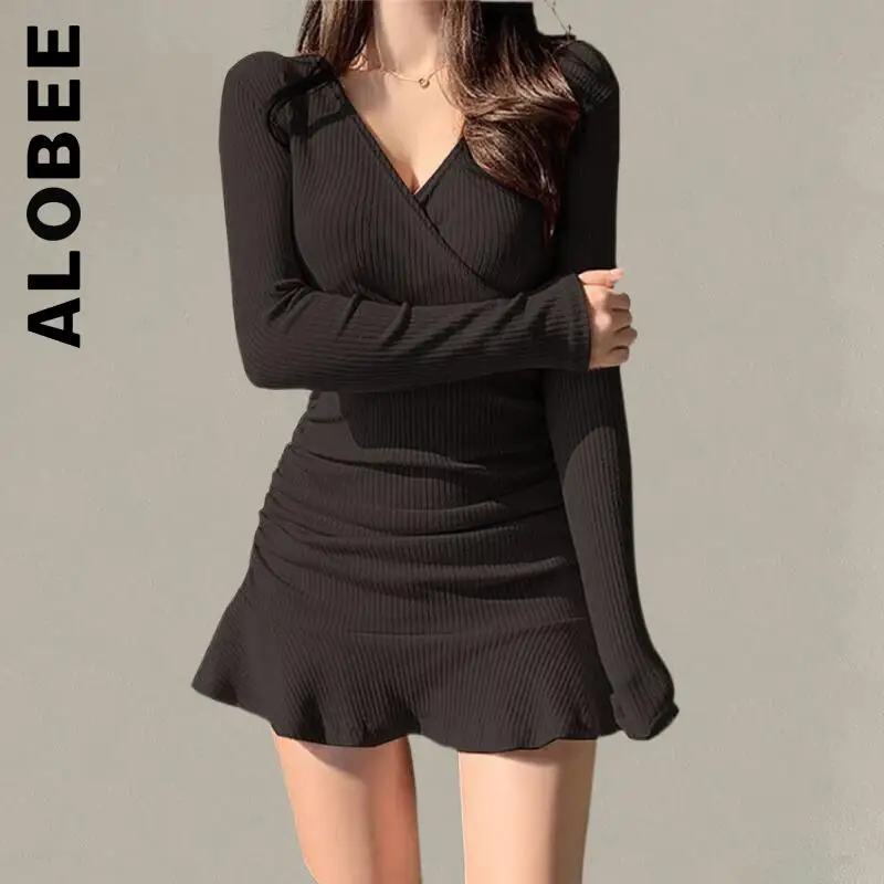 Alobee New Sweater Women Knitted Popular Korean Knitted Sweaters Christmas Slim Outfits Jumper All-Match Female Vestidos Dress