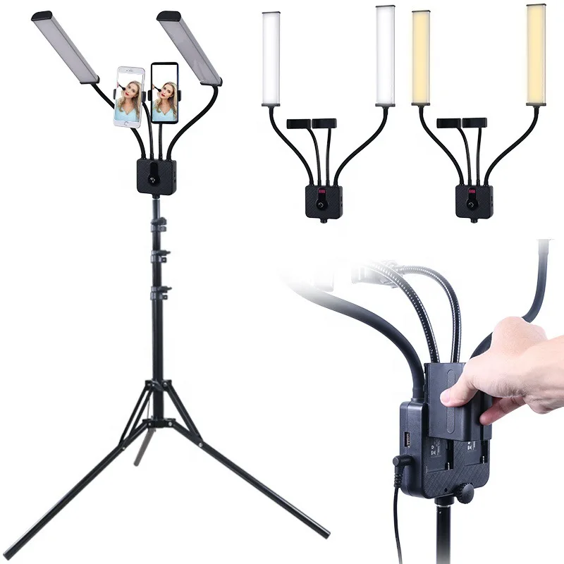 

22 inch Double Arms Fill LED Light Long Strips LED Light 45W 3200K-5600K with LCD Screen for Photo Studio Live Broadcast
