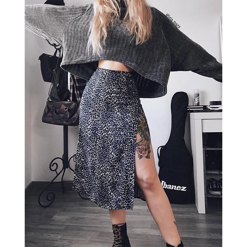 

Sexy Leopard Print Summer Skirt Women Split High Waist Floral Skirts Fashion Tight Open Beach Wraps Casual Skirts Flower Clothes