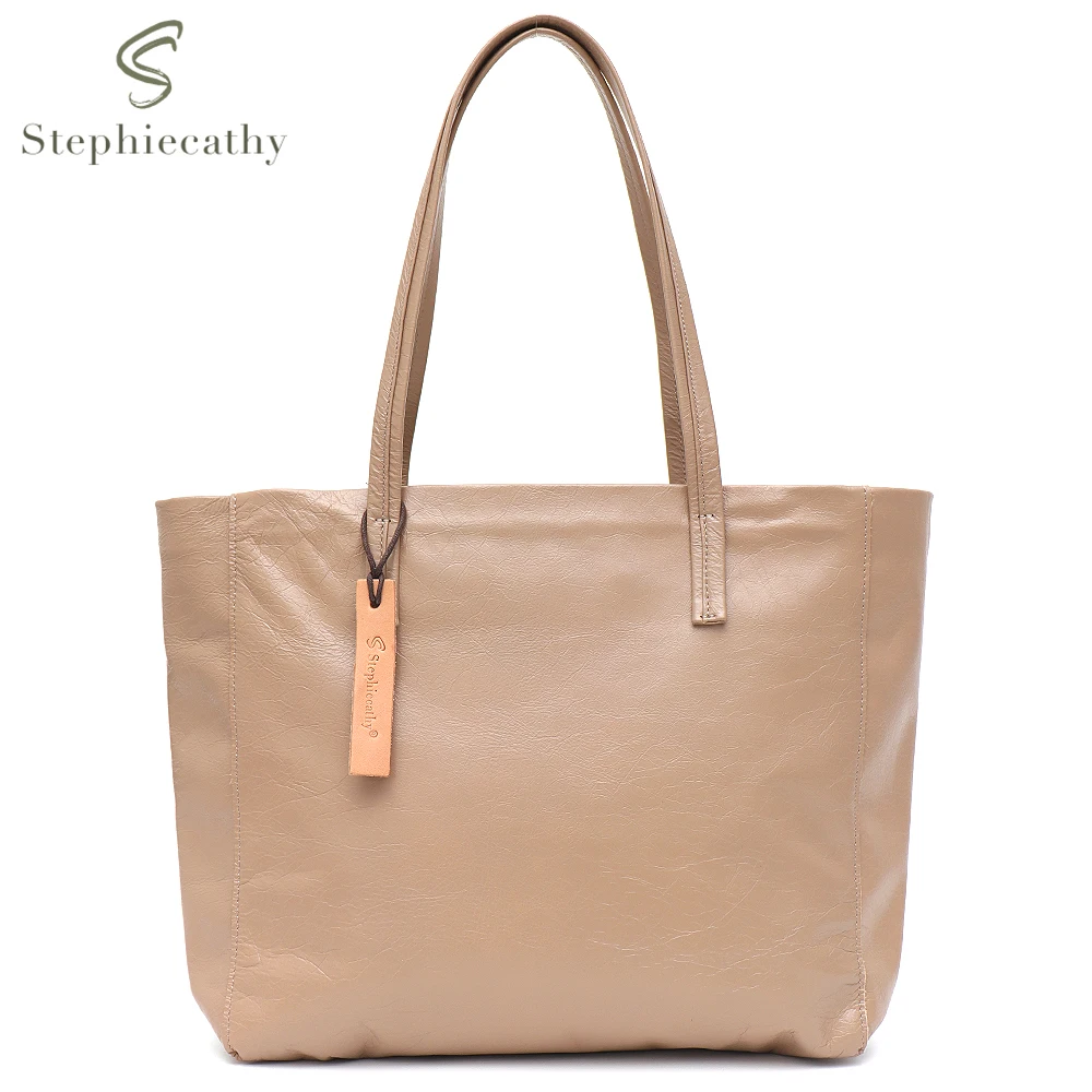 SC Brand Luxury Oil Waxed Leather Tote Women Fashion Casual Shoulder Bags Soft Daily Slouchy Laptop Handbags Shopping Work Purse