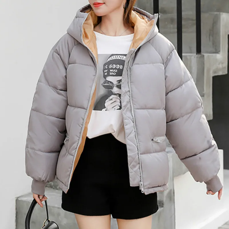 New Winter Women Jacket Hooded Cotton Padded Casual Female  Coat Long Sleeve Outwear Fashion Korean Style  Short Warmth Parka