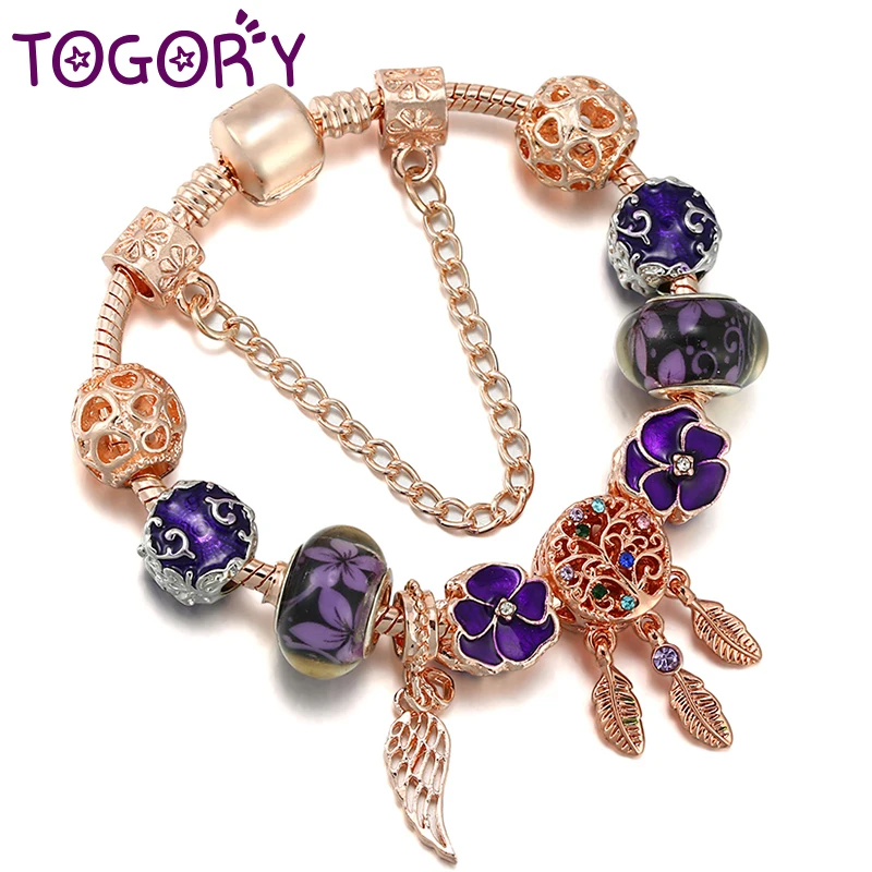 

Женский и мужской браслет TOGORY, фиолетового цвета, цвета розового золота