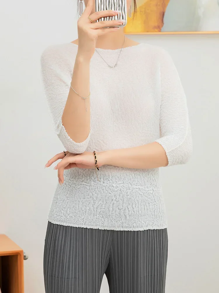 YUDX Miyake плиссированная футболка женская новинка 2024 весенняя мода повседневный