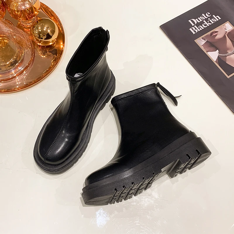 

New Luxury Chelsea Boots Autumn Ankle Boots Chunky Winter Shoes Platform Boots Zip Square Mid Heel Women Boots Brand Designer
